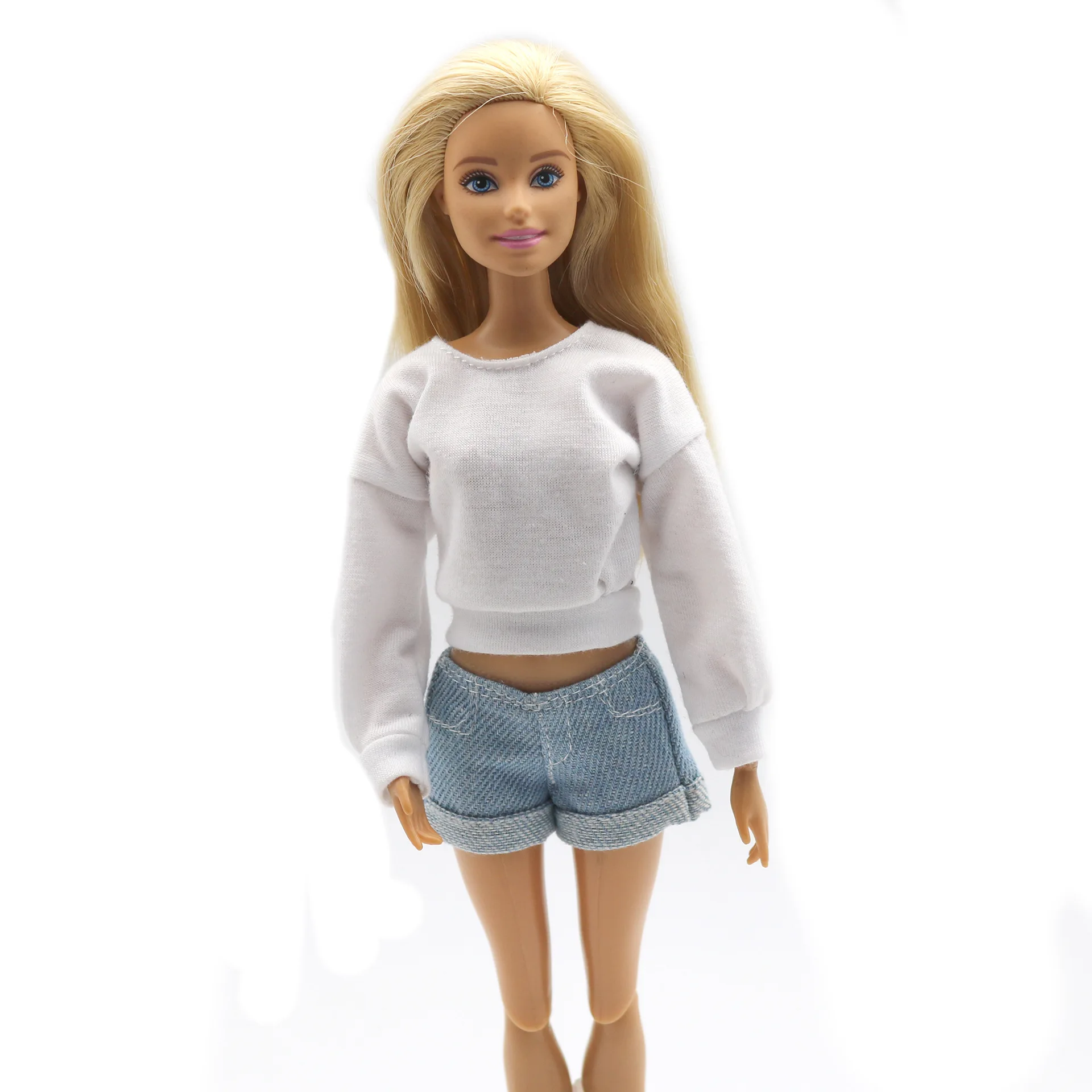 Doll Clothes New 30cm 1/6 Long sleeved solid color sweater denim shorts Daily Wear Accessories Clothes for Barbies doll