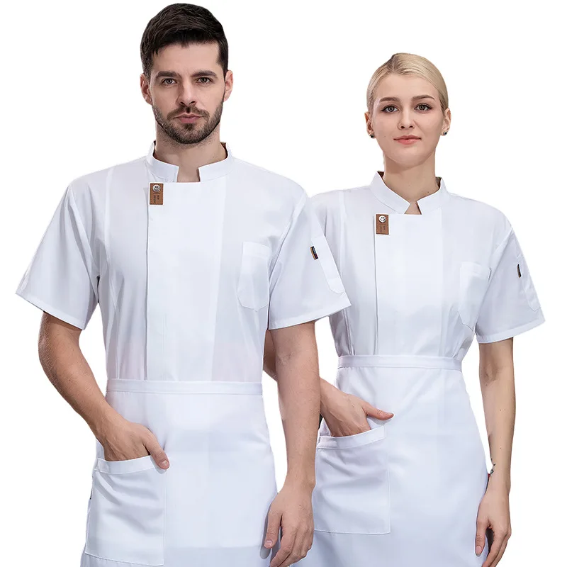 Mono de Chef de manga corta para hombre, ropa de trabajo de verano para Catering, pastel, hornear, restaurante, cocina, restaurante, olla caliente, transpirable, sólido Co