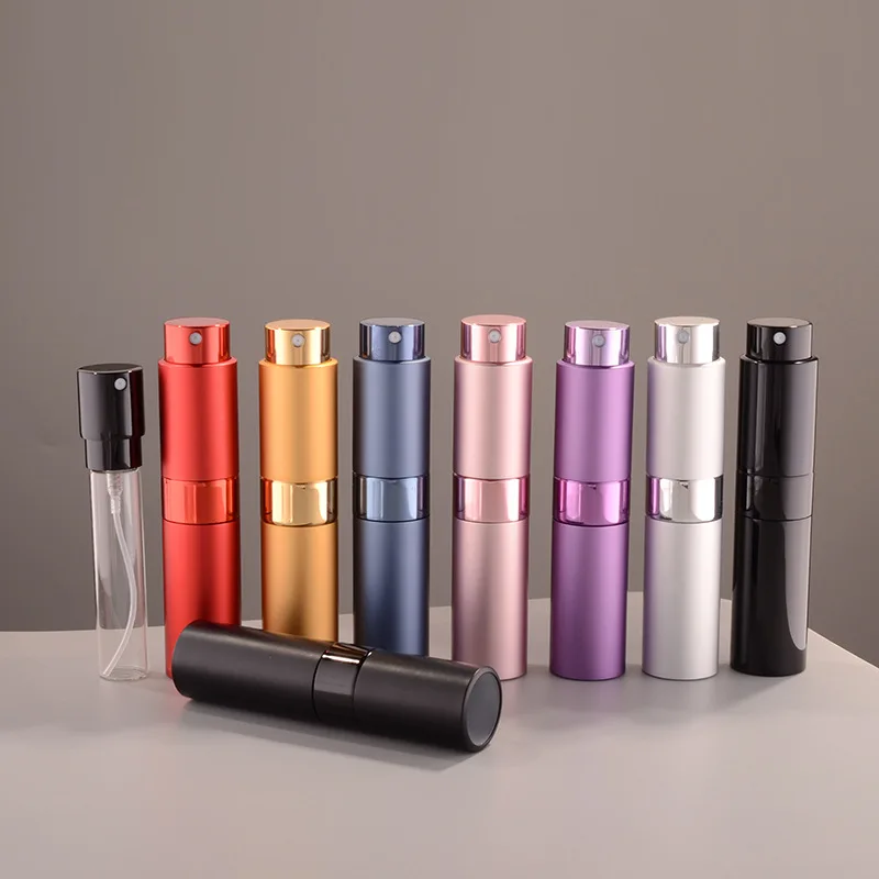 1 قطعة + 2 ملحقات زجاجة عطر ألومنيوم معدنية 8 مل مع زجاجة رذاذ واحدة، قمع واحد، موزع إلهي.