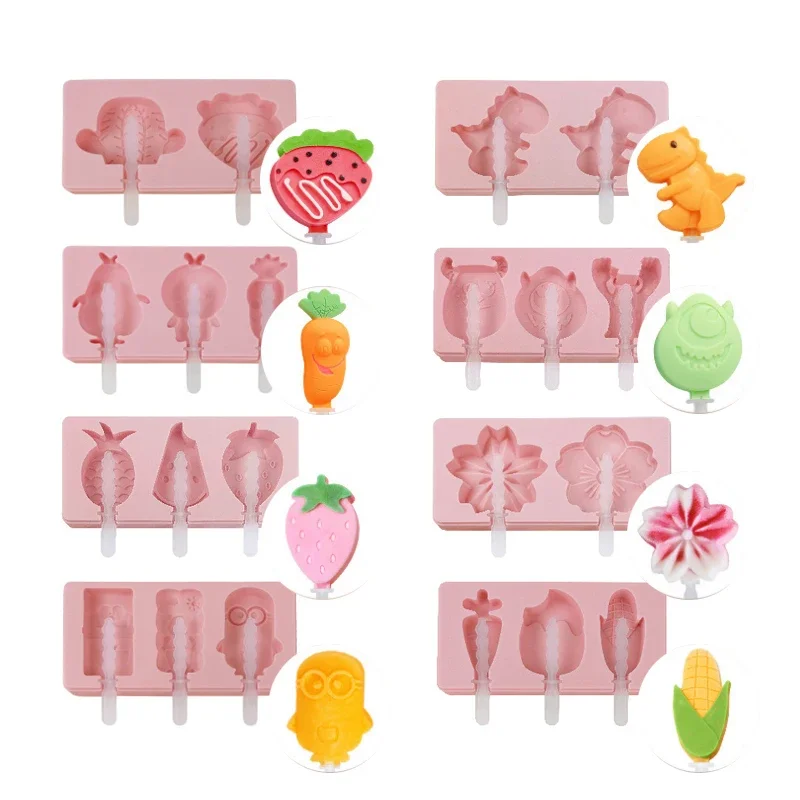 Cartoon Ice cream Silicone mould DIY Animal Ice Cube Making Homemade Popsicle Sorbet Chocolate Popsicle mold random color