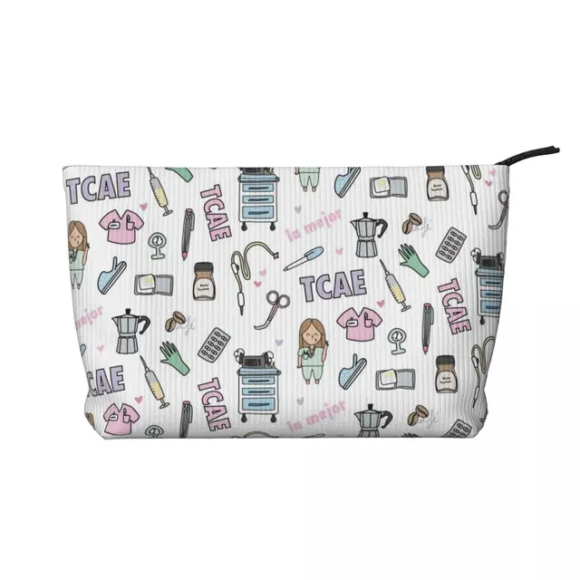 Personalizowana kosmetyczka z motywem kreskówkowym lekarza, pielęgniarki, Enfermera En Apuros, damska torba na kosmetyki, organizer do makijażu, damska kosmetyczka do przechowywania, kuferek na przybory toaletowe.