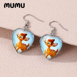 2024 New Bambi with Thumper Dangle Earring Heart Shaped Earrings Handmade Glass Dome Jewelry Gifts Fans