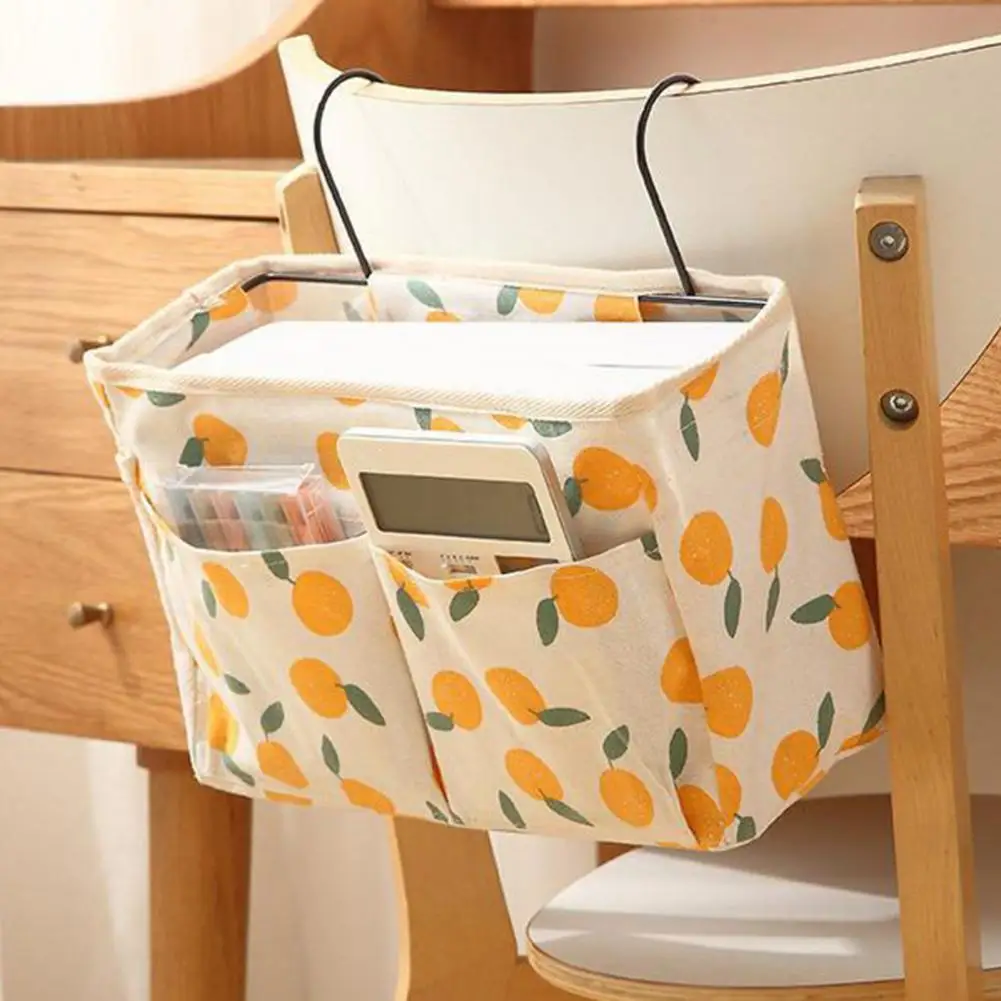 Hanging Organizer Hanging Bag Waterproof Large Capacity Cotton Orange Pattern Bedside for Bedroom