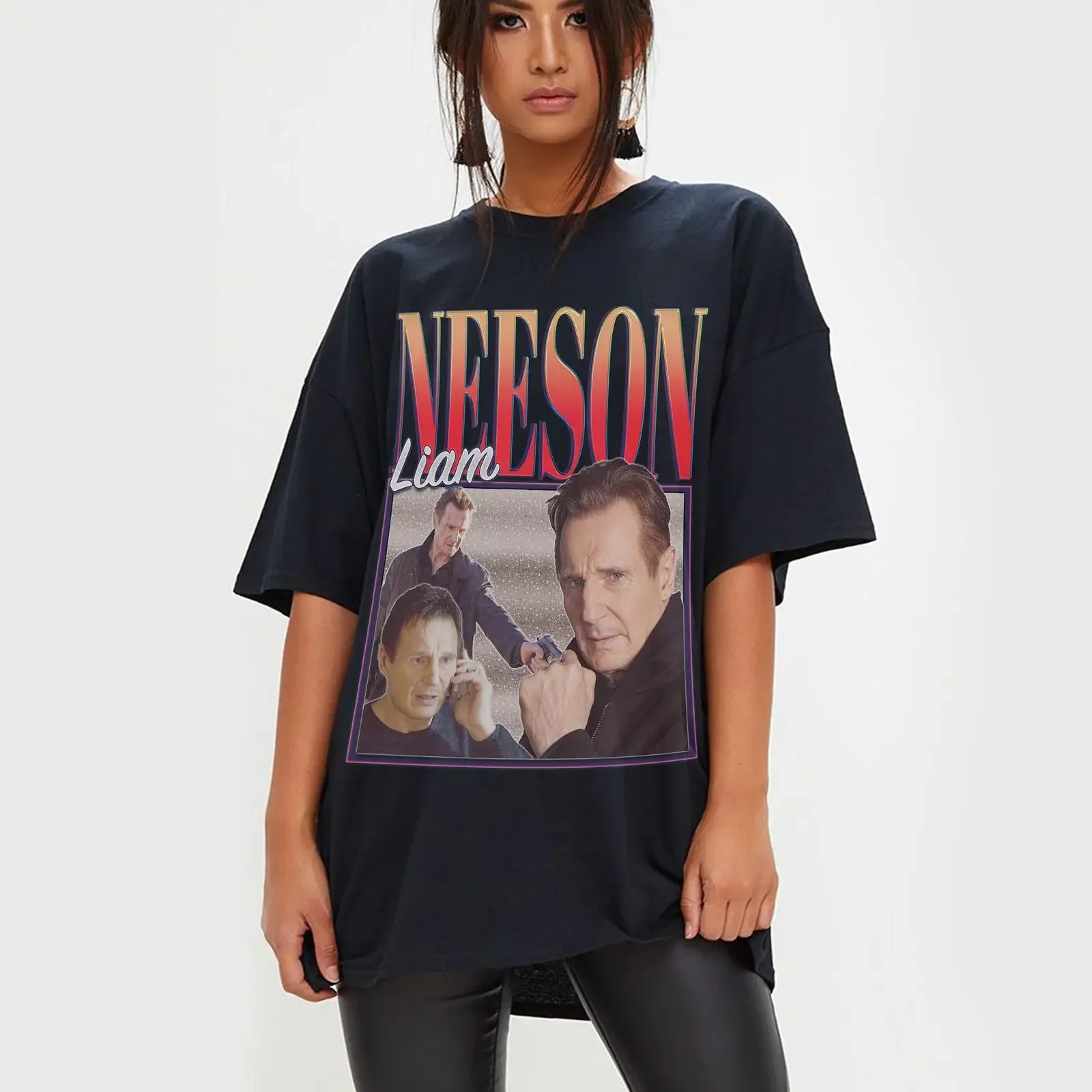 90s Retro Liam Neeson Homage T Shirt Classic Actor Vintage for Fans vintage Washed graphic Stylish Top For Everyday Wear