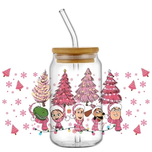 Miniso pink christmas mug, 3d uv dtf cup wrap for 16oz libbey, cartoon diy, mikey mouse, washable, adhesive transfers 8 Main sales helmet ls2 pink - №6