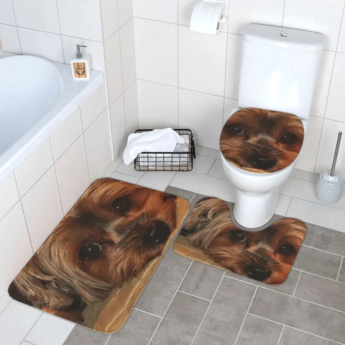 

Yorkshire Terrier Yorkie Dog 3 Piece Bath Mat Bathroom Set Toilet Lid Cover Home Decor Non-Slip Carpet Floor Rug