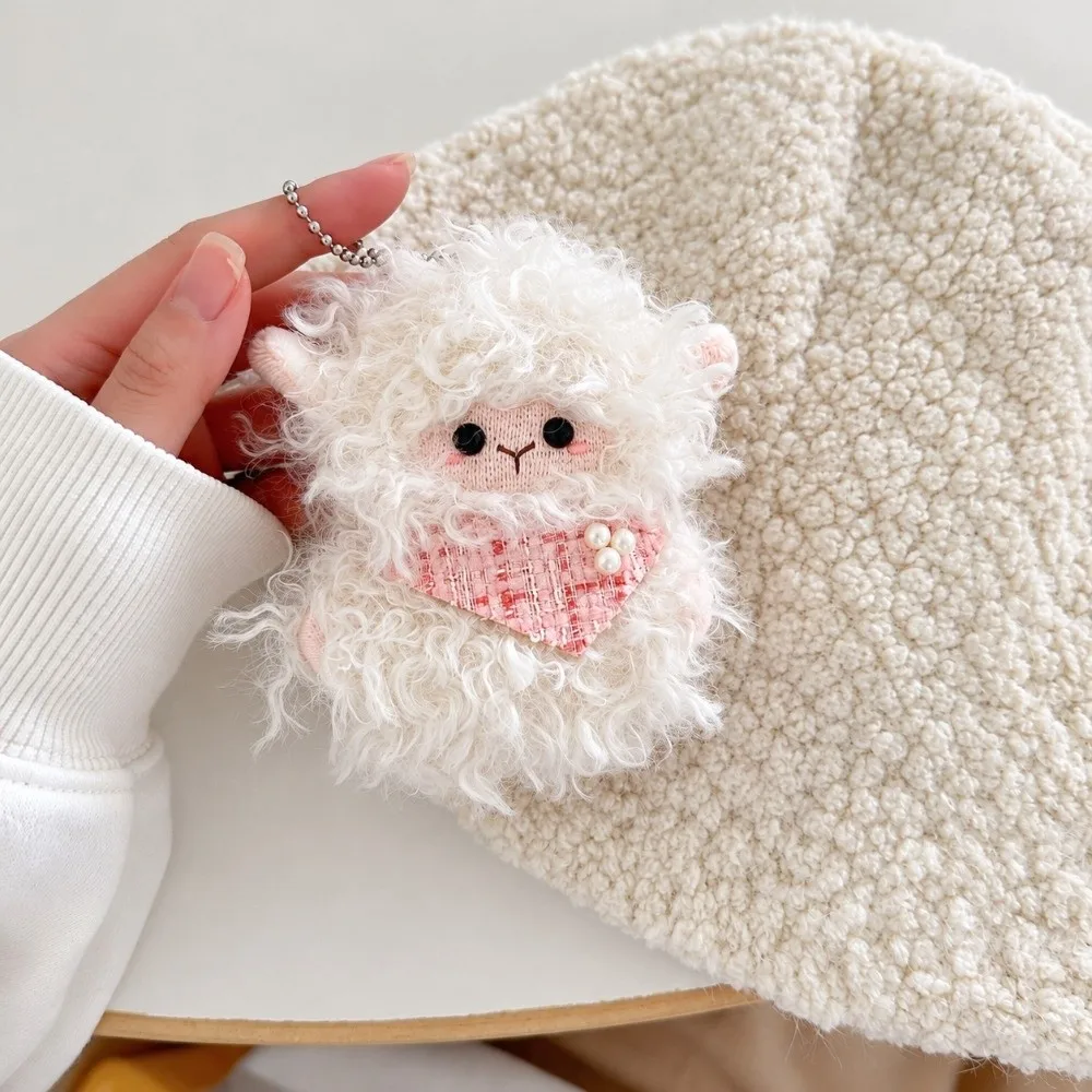Sheep Doll Hanging Ornament Soft Plush Fluffy Fabric Plush Lamb Keychain Metal Key Ring Stuffed Animal Cartoon Sheep Bag Charm