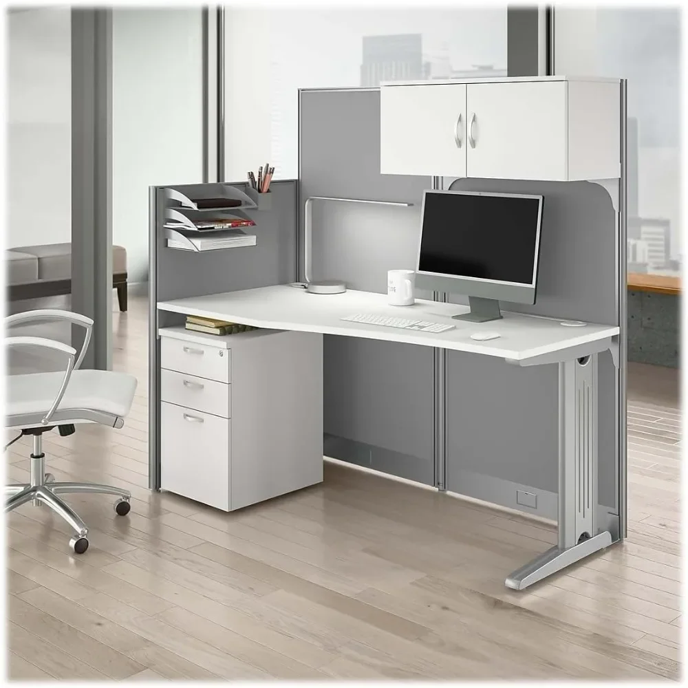 Cubicle Desk with Storage, Drawers, and Organizers | Modern Computer Table Set with Privacy Panels for