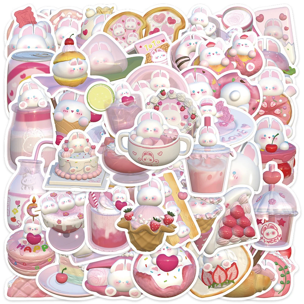 

10/30/50PCS Cute 3D Style Cartoon Pink Bunny Stickers Aesthetic Graffiti Laptop Phone Scrapbooking Kawaii Anime Decals Kids Toys