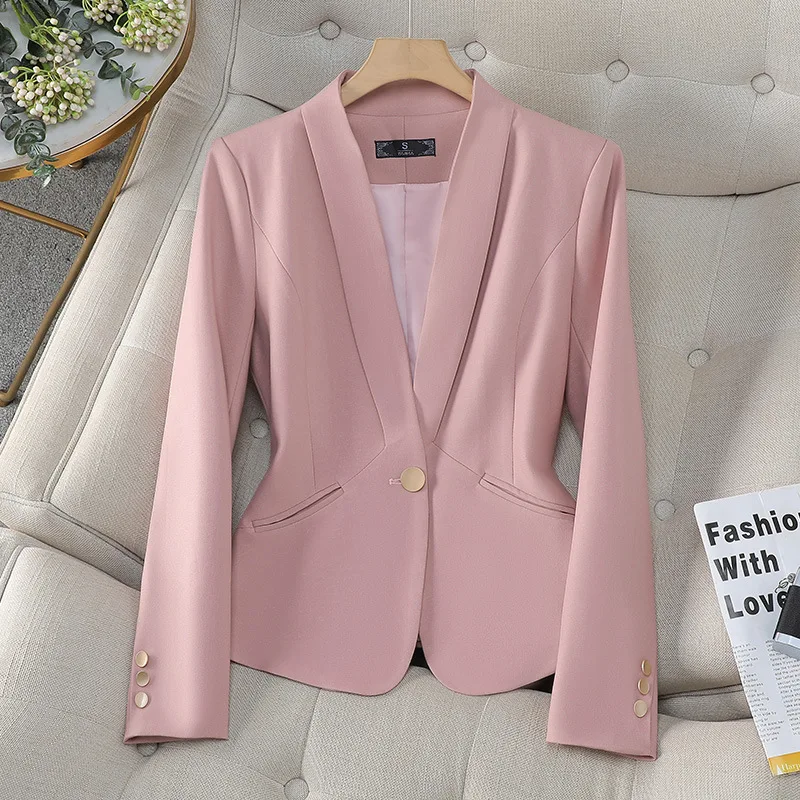 NewAutumn Women Blazer Coat Long Sleeve Single Button Office Ladies Business Work Wear Formal Short Suit Jacket Damska odzież wierzchnia