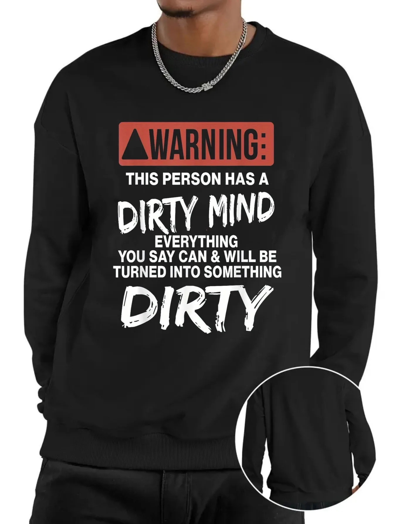 هودي برسومات "Warning This Person Have a Dirty Mind" للرجال - قماش مطاطي ناعم، طباعة تحذير جريء باللونين الأبيض والأحمر، عادي