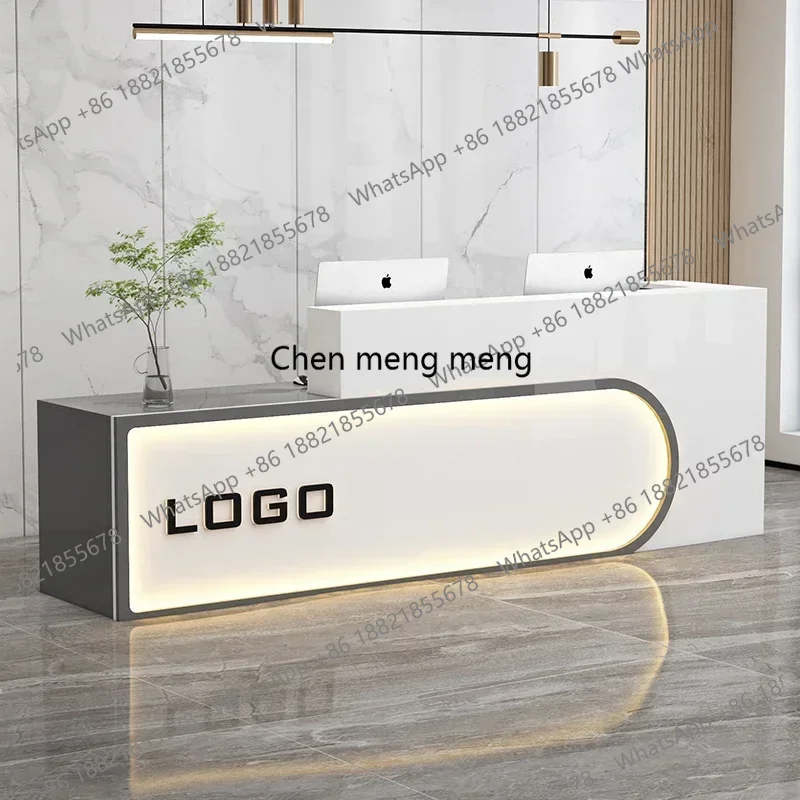 

Wooden Furniture Reception Counter Advanced Desk Checkout Supermarket Customer Center Reseption Long Beauty Bar Salon Bank