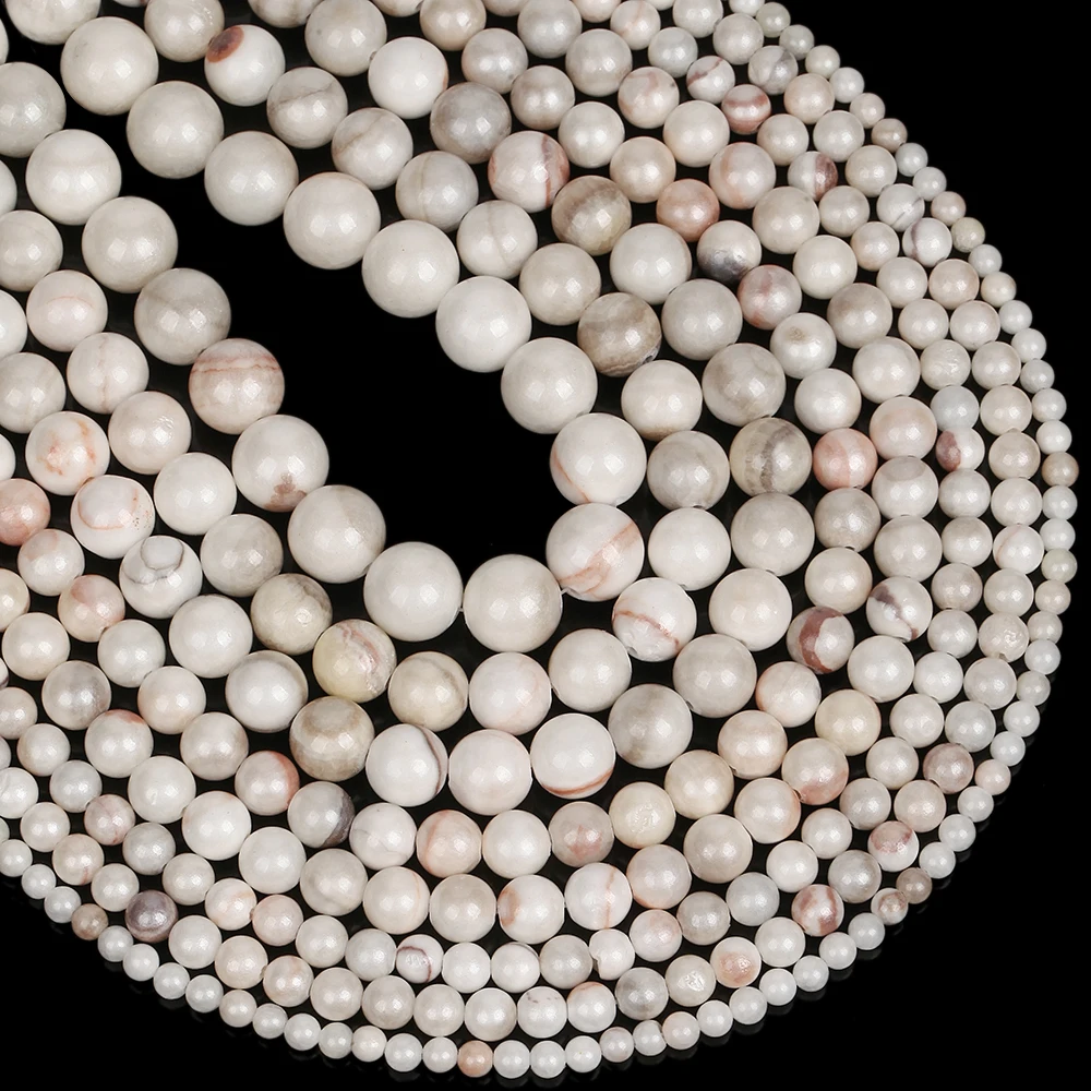 Natursteinperlen, 4–12 mm, weiß gestreift, rund, lose Abstandsperlen für die Schmuckherstellung, DIY-Armbänder, Ohrringe, Zubehör