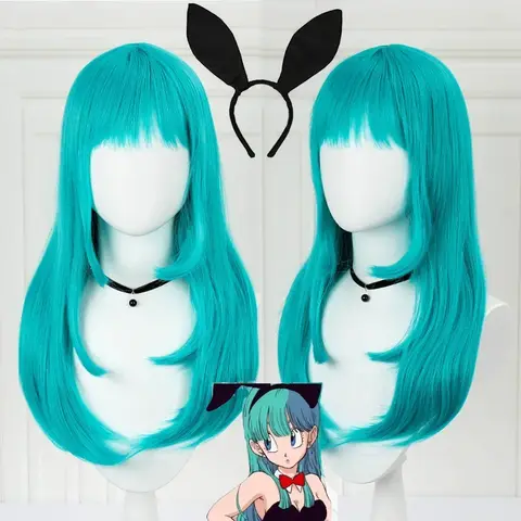 Parrucca cosplay Anime Bulma/Buruma Parrucche sintetiche ricce verdi per feste in costume di Halloween Parrucca naturale resistente al calore