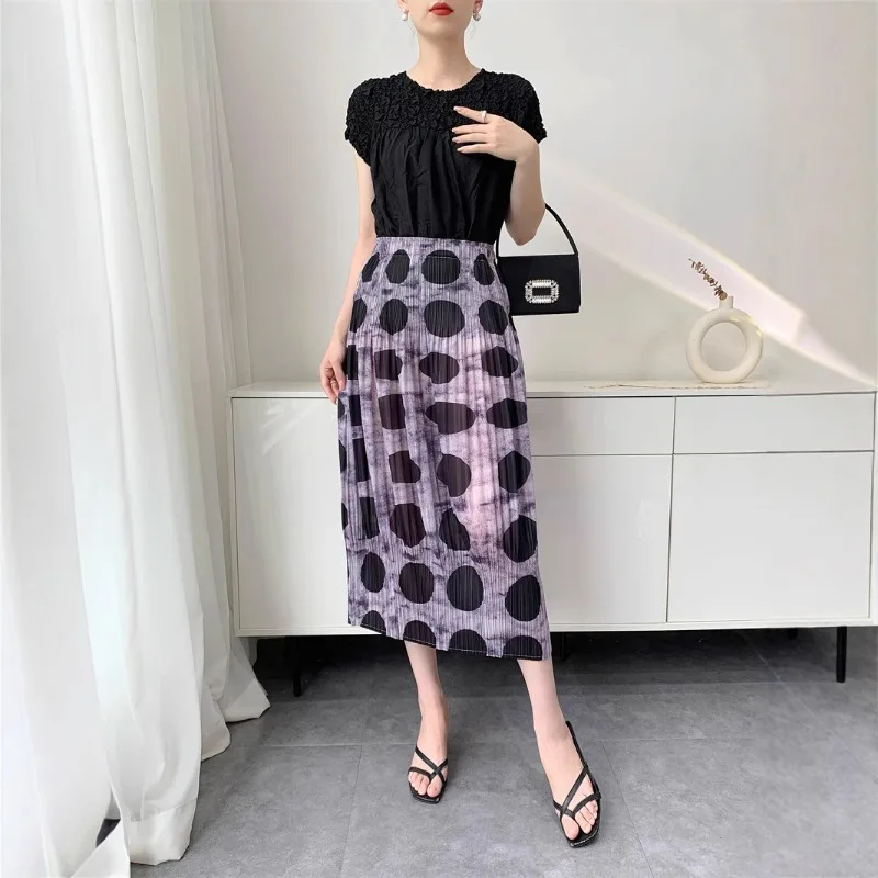 

Miyake Skirt Women's Summer 2025 New Digital Printing Pleated Skirt Elegant Pleated Split Skirt Clothing Trendy New Ladies