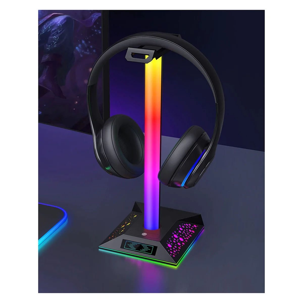 حامل سماعة رأس موثوق به لعبة RGB مع منافذ USB مزدوجة 3.5 ملم صوت تعمل باللمس حامل سماعة الرأس