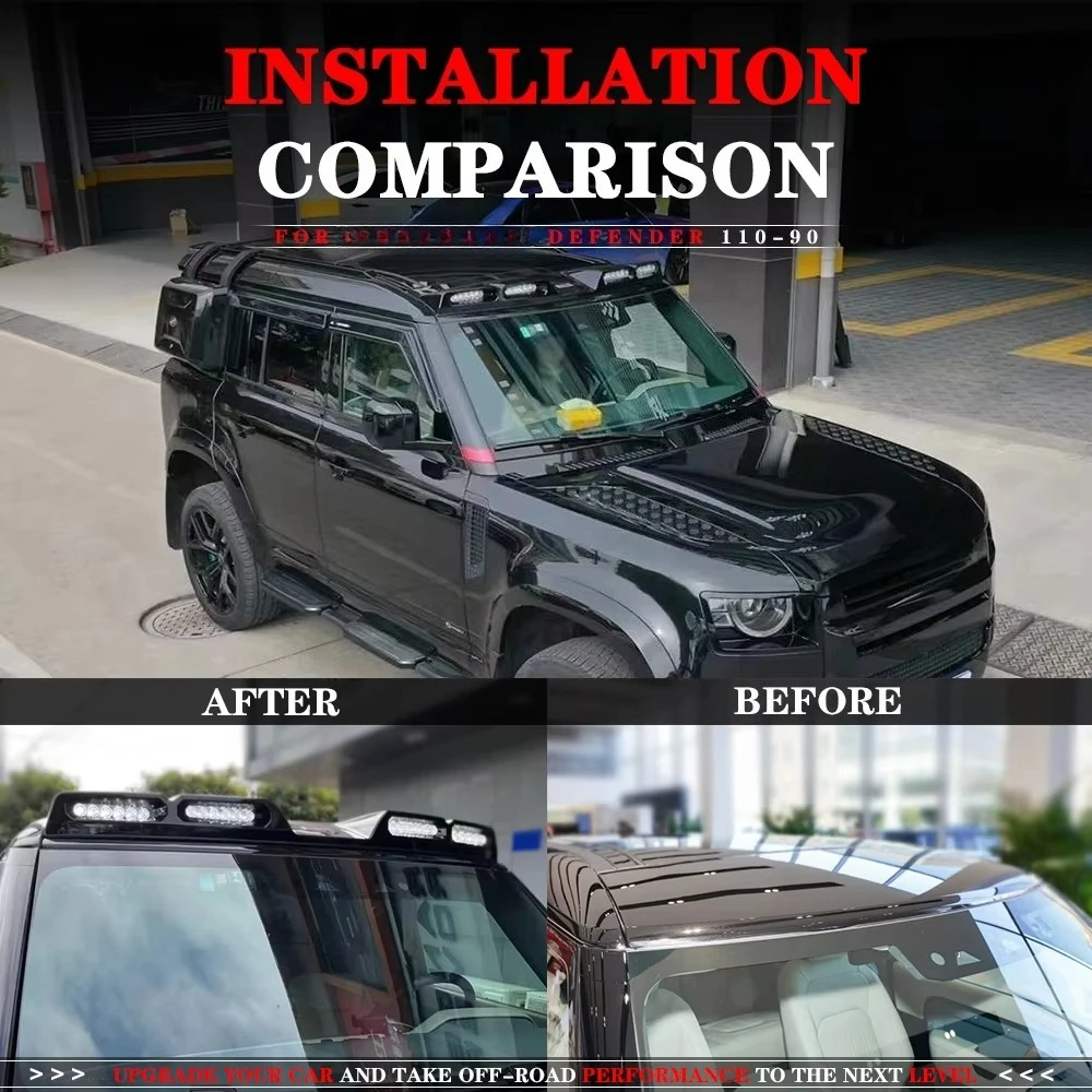 Glossy Black Top Light Luggage Rack Off-road Adventure Light  for Defender 2020 2021 Roof  Light bar Pod