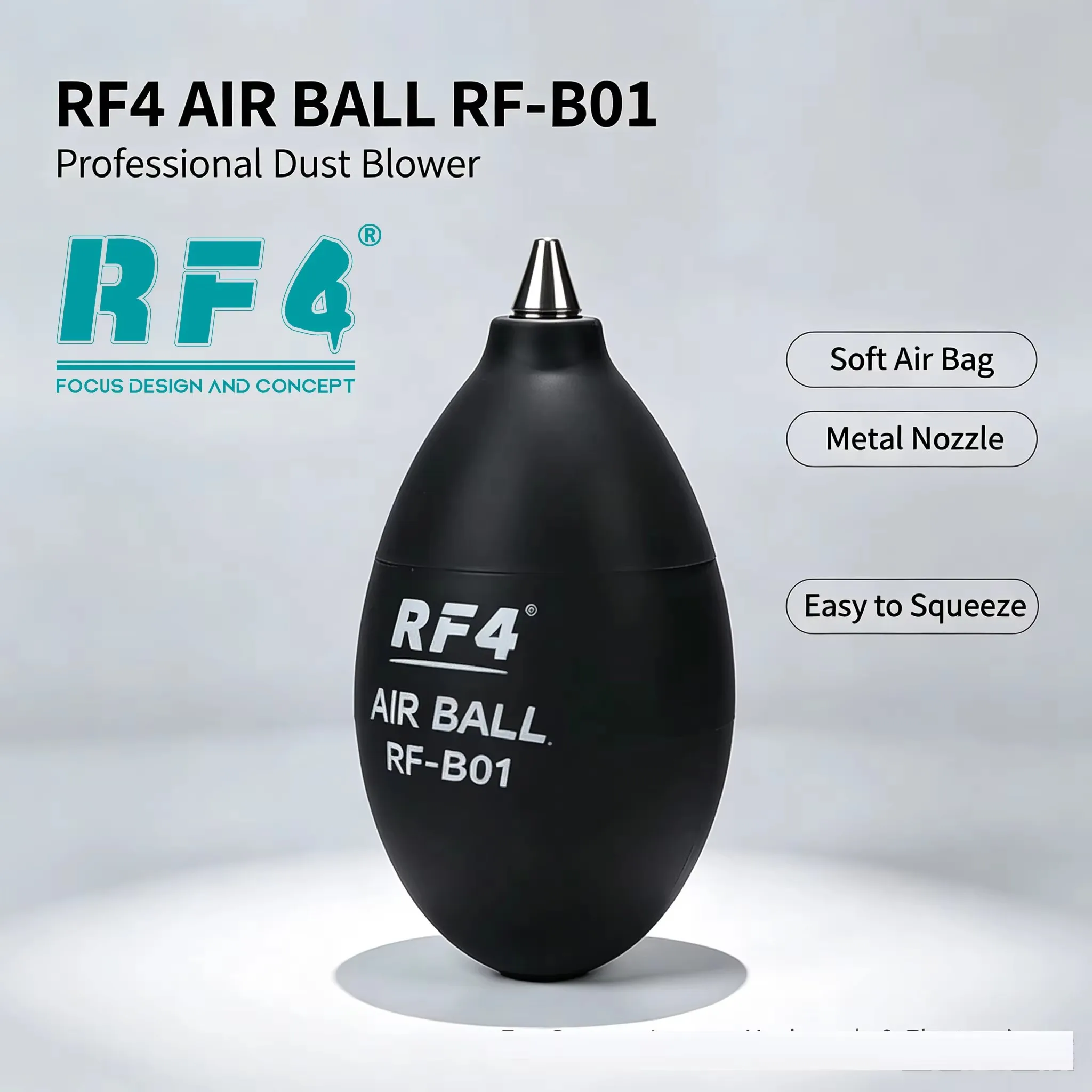 RF4 RF‑B01 Air Ball Dust Blower, Silicone Air Blower Bulb with Metal Nozzle, Dust Remover for Phone Camera Lens Cleaning Tool