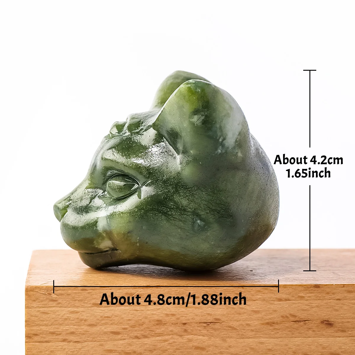 1PC Natural Green Jade Cat Head Figurine, Hand Carved Reiki Healing Crystal Statue, Serene Ornament for Home Decor & Spiritual G