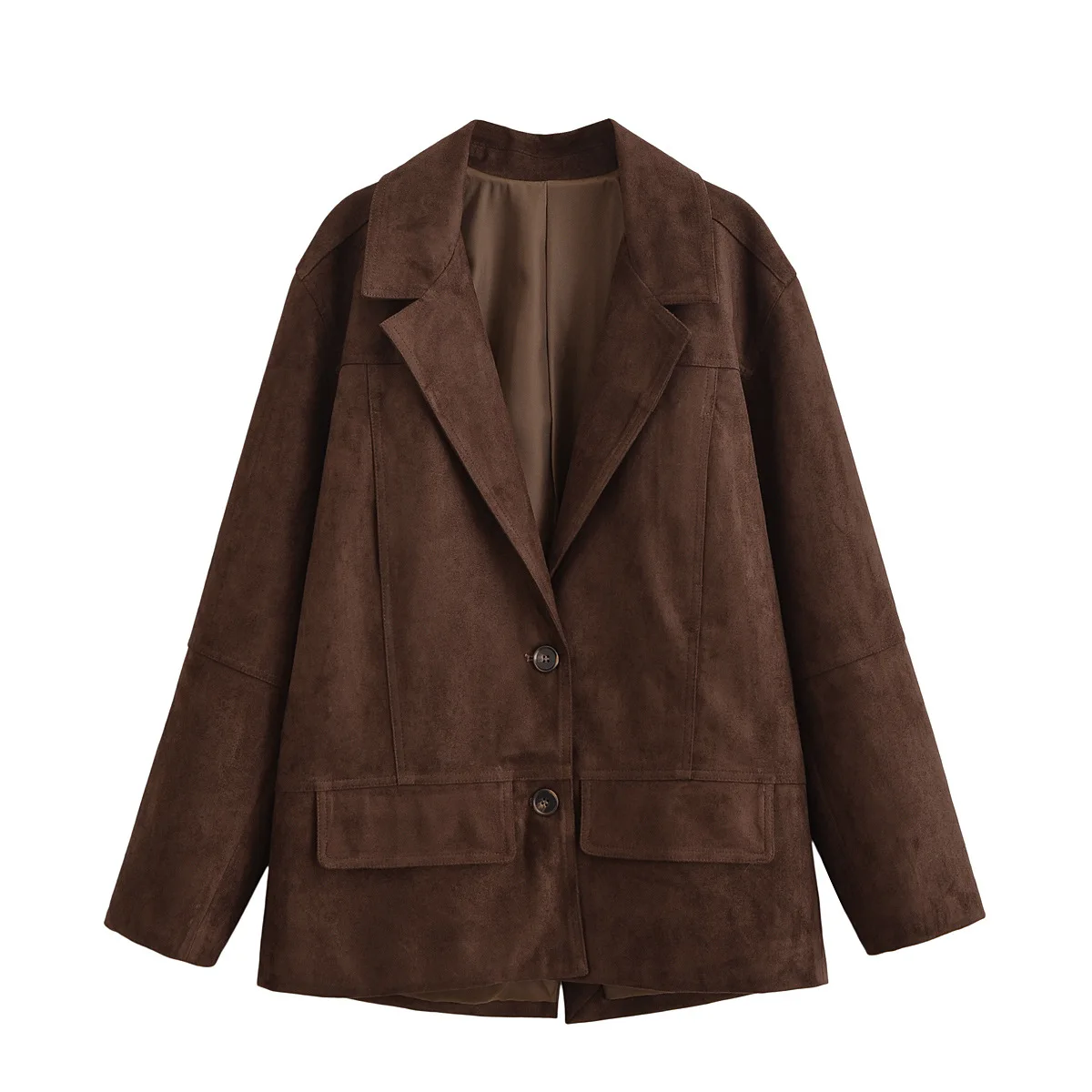 

Woman's Vintage Jacket Single-breasted Lapel Solid Color Wide Sleeved Slit Hem Suit Jacket Commuting Autumn Female Chic Top