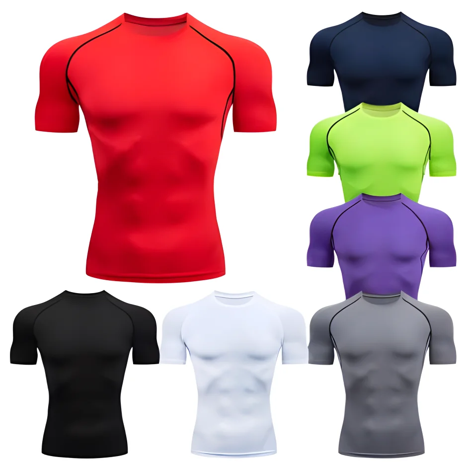 Compression T Shirt Men Summer Sportswear Running T-shirt Elastic Quick Dry Sport Tops Tee Athletic Gym Workout Shirts Men