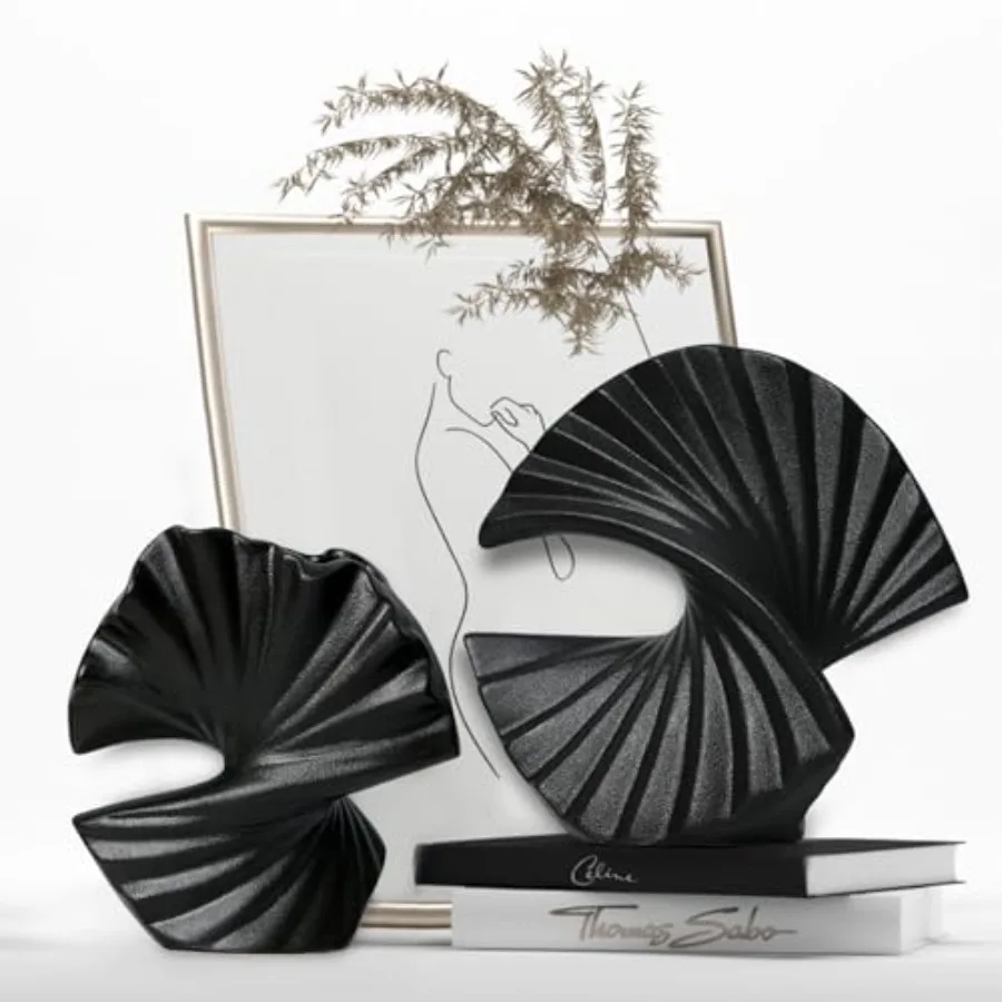 

Sector Vase Set of 2 - Minimalist Nordic Black Ceramic Sector Vase Vase Decor Table Centerpiece Olive Plant Wedding Living Room