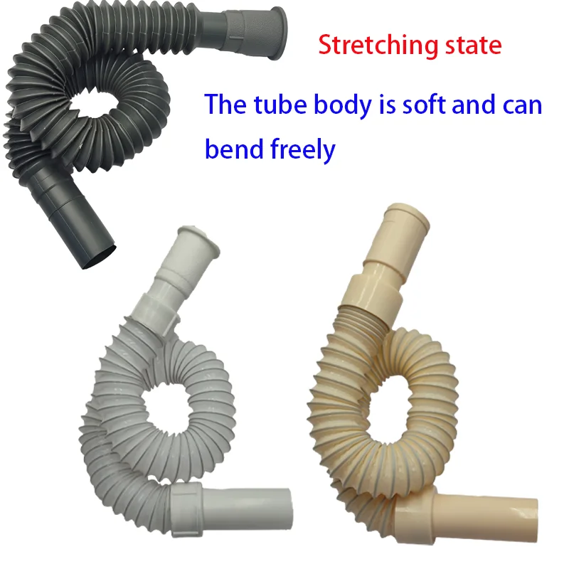 Simple flexible drainage pipe for kitchen, bathroom sink, sewer, S-shaped water trap, plastic corner extension pipe