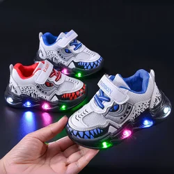 Children's Sneakers Baby Boys Led Lighted Shoes Soft Sole Kids Fashion Shark Sport Shoes Boys Luminous Shoes Glowing