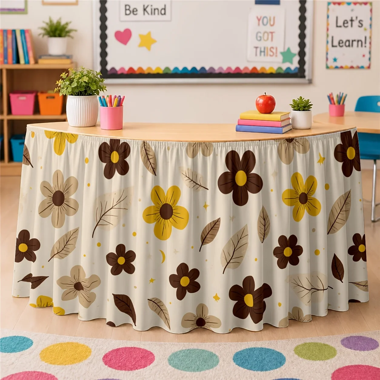 Table skirt  Warm, autumnal, floral, leaves, natural style, picnic, afternoon tea, autumn season, Thanksgiving Dayxzj