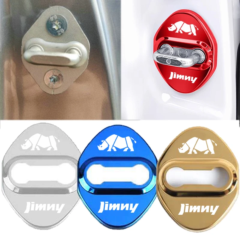 4pcs Car Styling Door Lock Cover Emblems Case for Suzuki Jimny Logo Badge Stainless Steel Anti-rust Protect Stickers Accessories