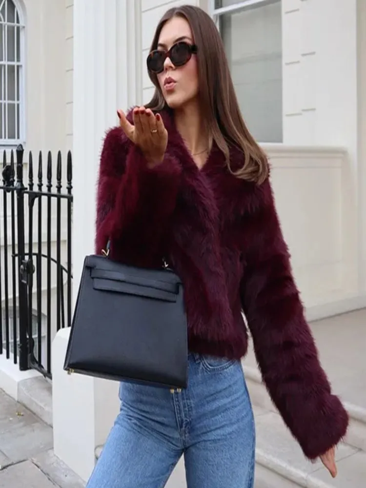 

Новое осенне-зимнее элегантное женское укороченное пальто из искусственного меха с лацканами и длинными рукавами, винтажная женская теплая меховая куртка, модная верхняя одежда