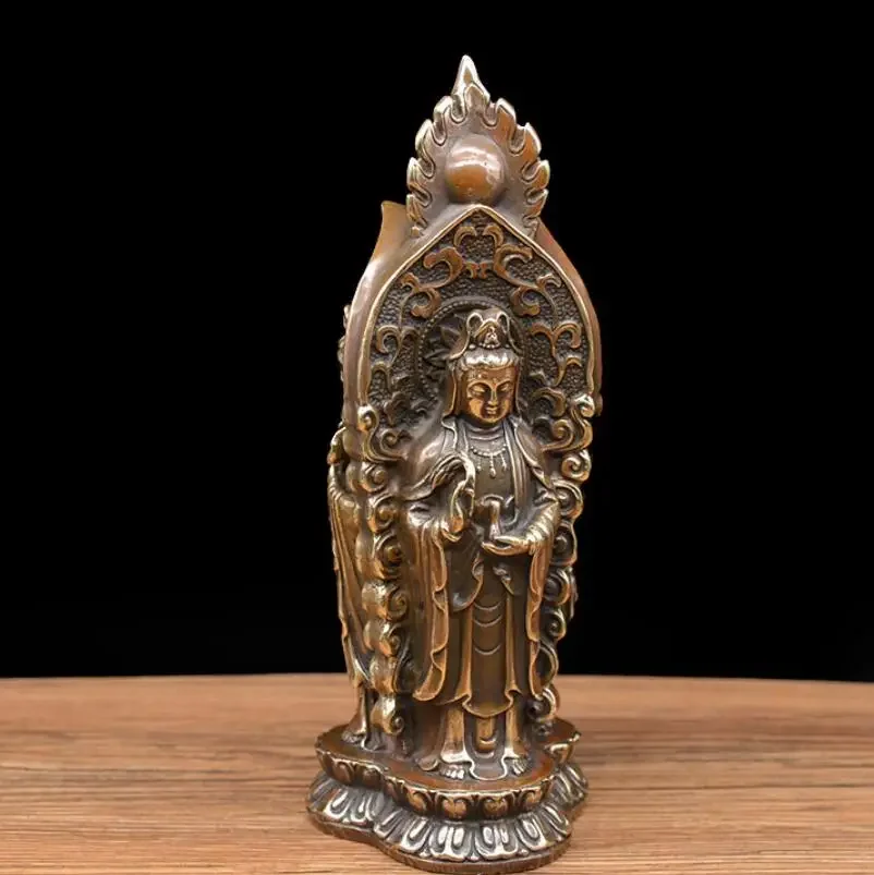 All Copper Antique Lotus Western Three Saints Copper Guanyin Wholesale Copper Buddha Ornaments