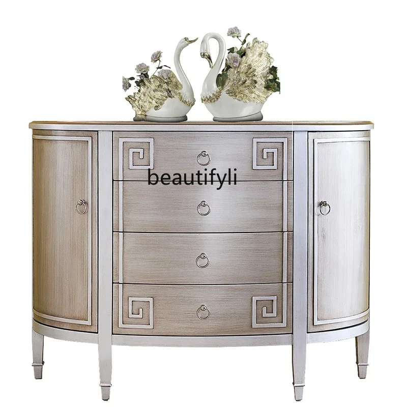 

Modern Chinese porch cabinet partition decoration dining side locker walnut semicircle