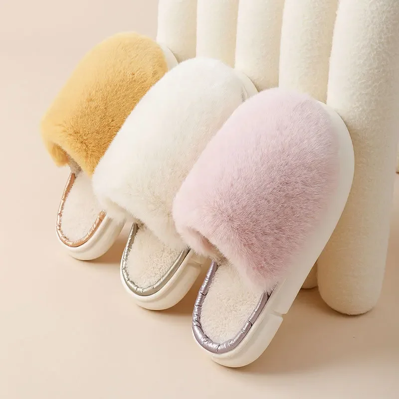 Thickened Fleece-Lined Cotton Slippers For Men And Women Cute Plush Home Use Slippers With Thick Sole Non-Slip Warm Comfortable