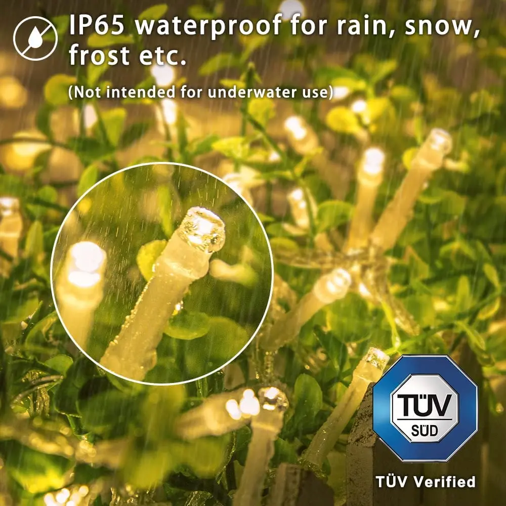 100 led christmas light battery Operated led light with Timer on 11M Outdoor Clear String Lights( IP65 Waterproof, Warm White)