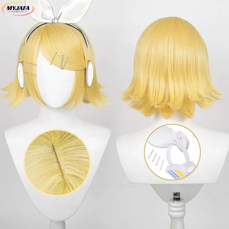 High Quality Rin Len Cosplay Wig Short Light Golden Women Man Heat Resistant Synthetic Hair Anime Wigs + Hairnet