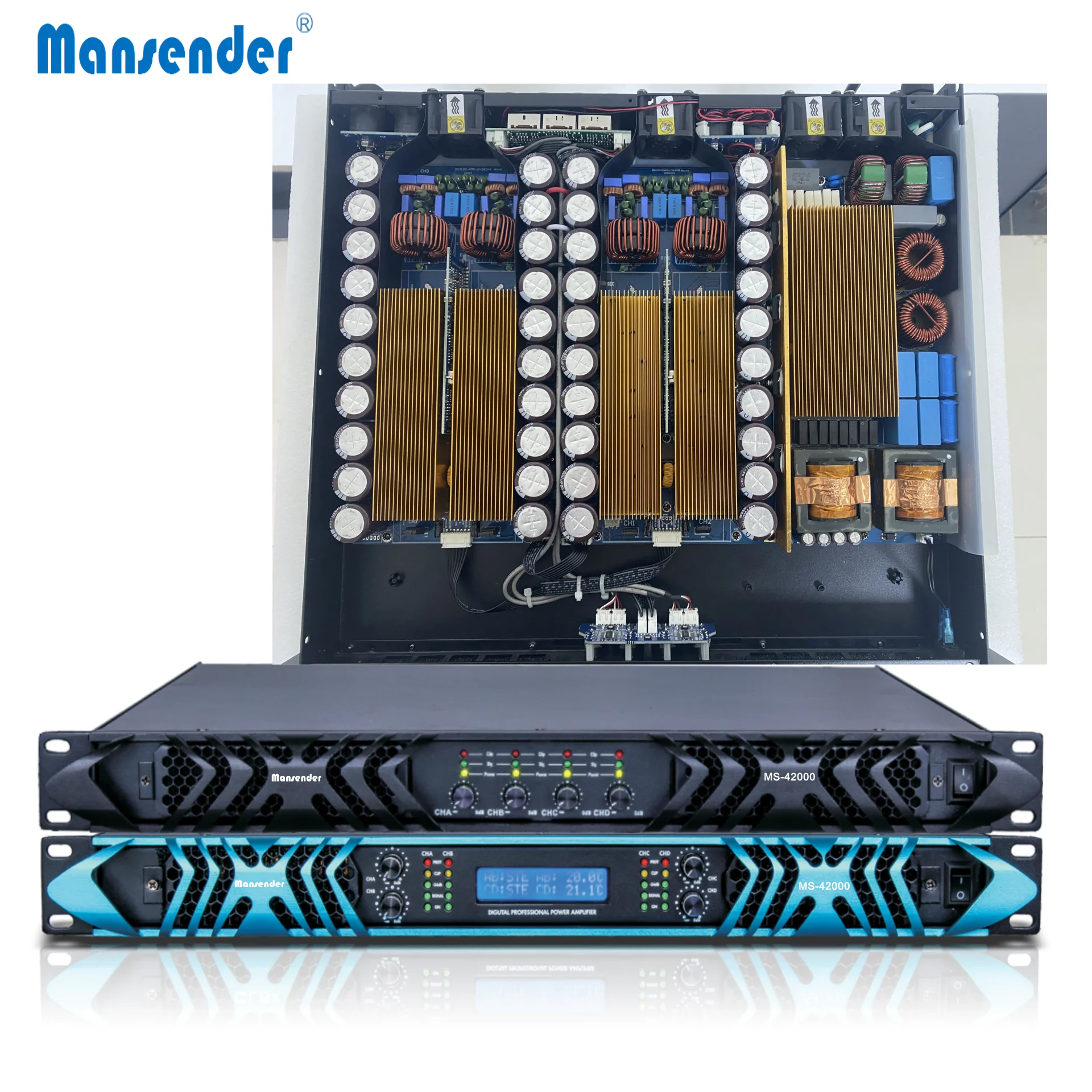 MS-42000 Professional 1U Class D Digital Audio Stereo Echo Amplifier High Quality 4CH Big Power 2000Watts OEM For Line Array