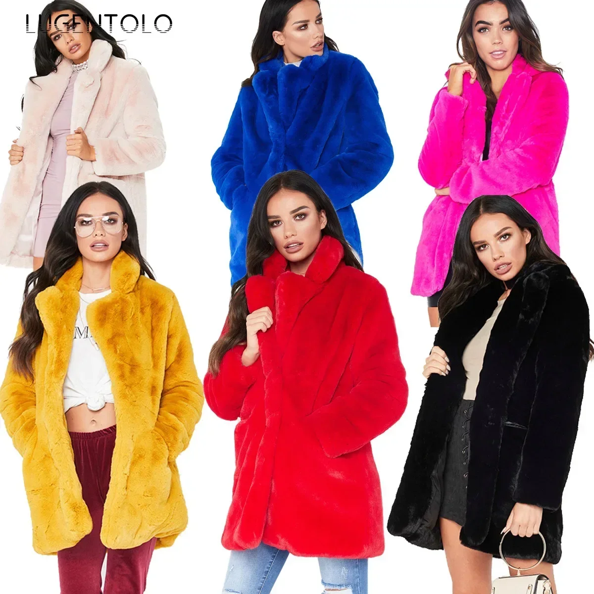 

Женское простое пальто из искусственного меха, новое осенне-зимнее теплое модное женское пальто с карманами из искусственного меха, повседневная элегантная уличная одежда, доступная 4XL