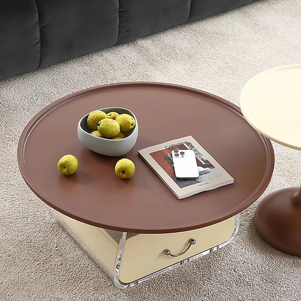 Mesa de centro moderna e fofa com gavetas, redonda, simples, design de mesa de beleza, móveis para sala de estar