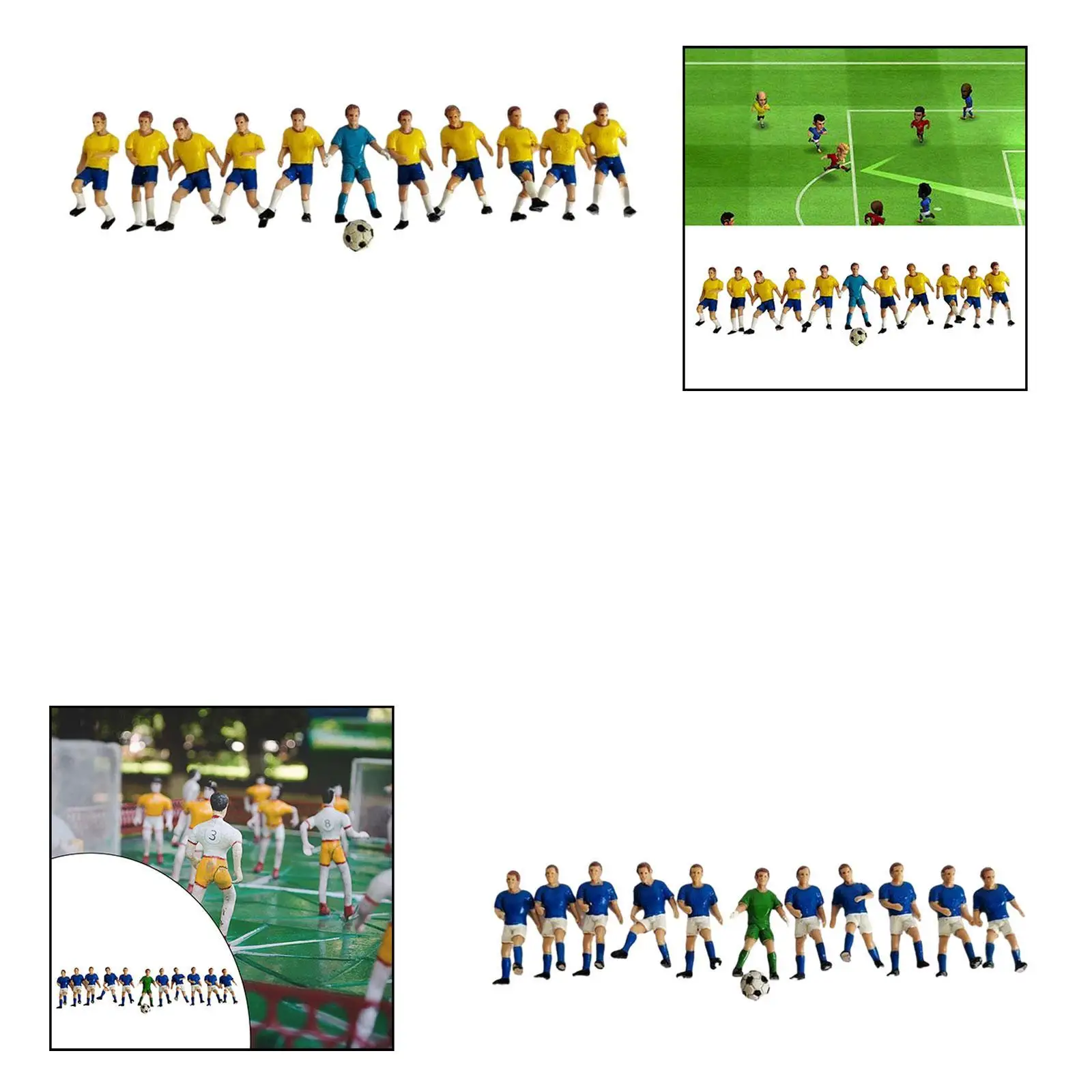 11x Figure di giocatore di calcio in miniatura Ragazzo di calcio Puntelli per foto Modello realistico di persone minuscole per la decorazione del desktop Tavolo di sabbia