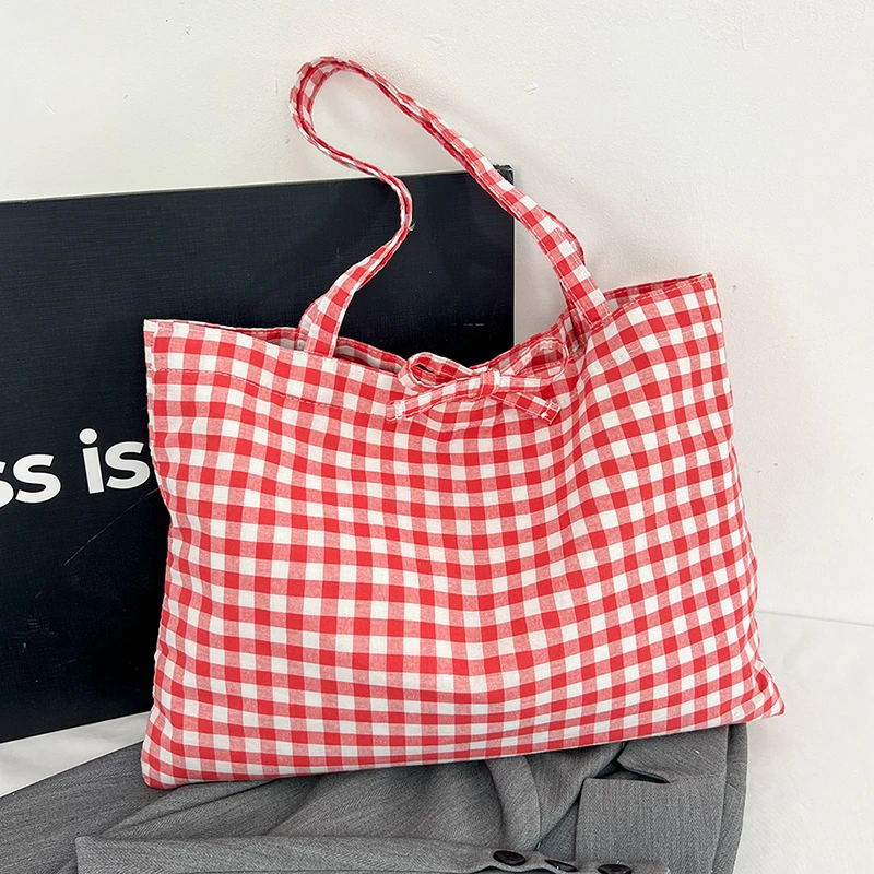 Microfiber Plaid String Large Capacity Casual Tote 2026 Spring New Sweet Simple Bags Design Sense Versatile Shoulder Bags