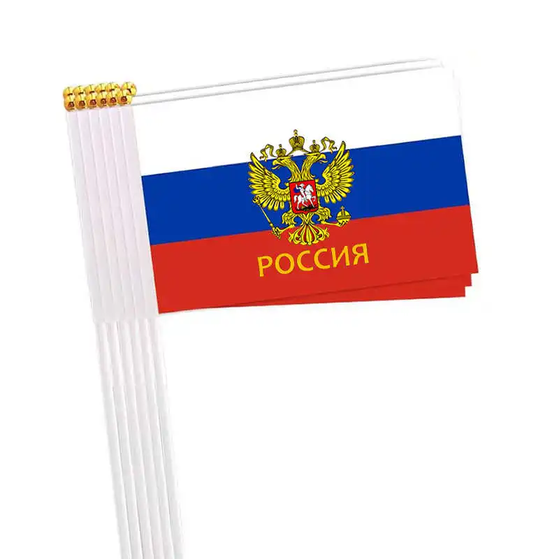 

10PCS Handheld Russia Flag 14x21cm Mini Stick Russian Flags With Plastic Flagpoles For Decoration Celebration Parades Sports
