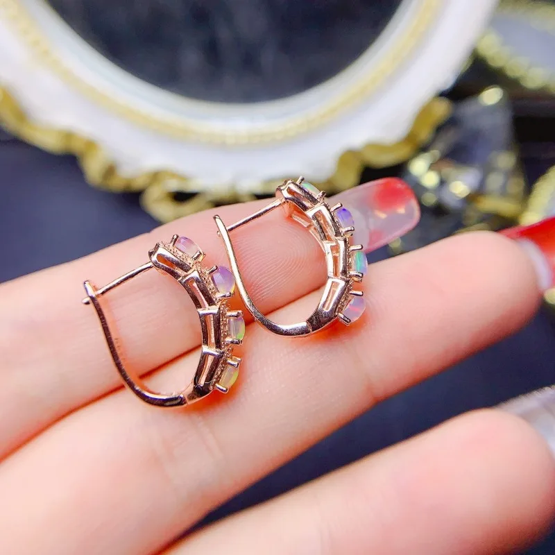 925 Sterling Silver Natural Fire Opal English Lock Earrings Red Natural Opal AAA VVS Earth Mined Untreated