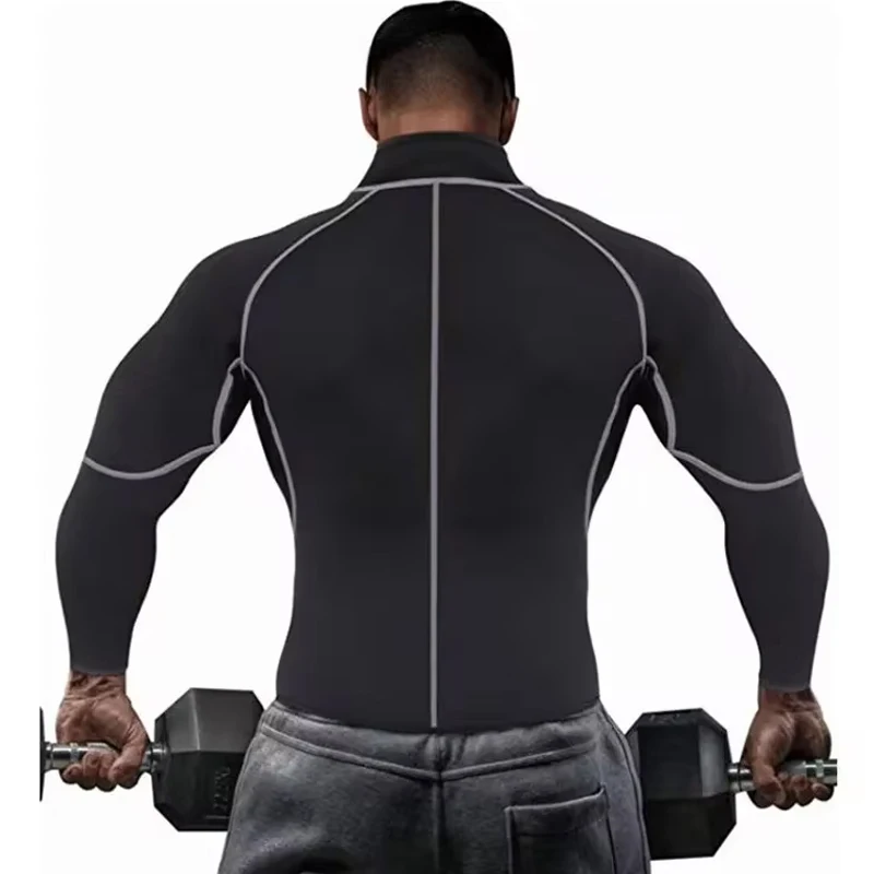 Men Sauna Sweat Jacket Shapewear Workout Weight Loss Long Sleeves Waist Trainer Body Shaper Gym Fitness Zipper Undershirt Tops