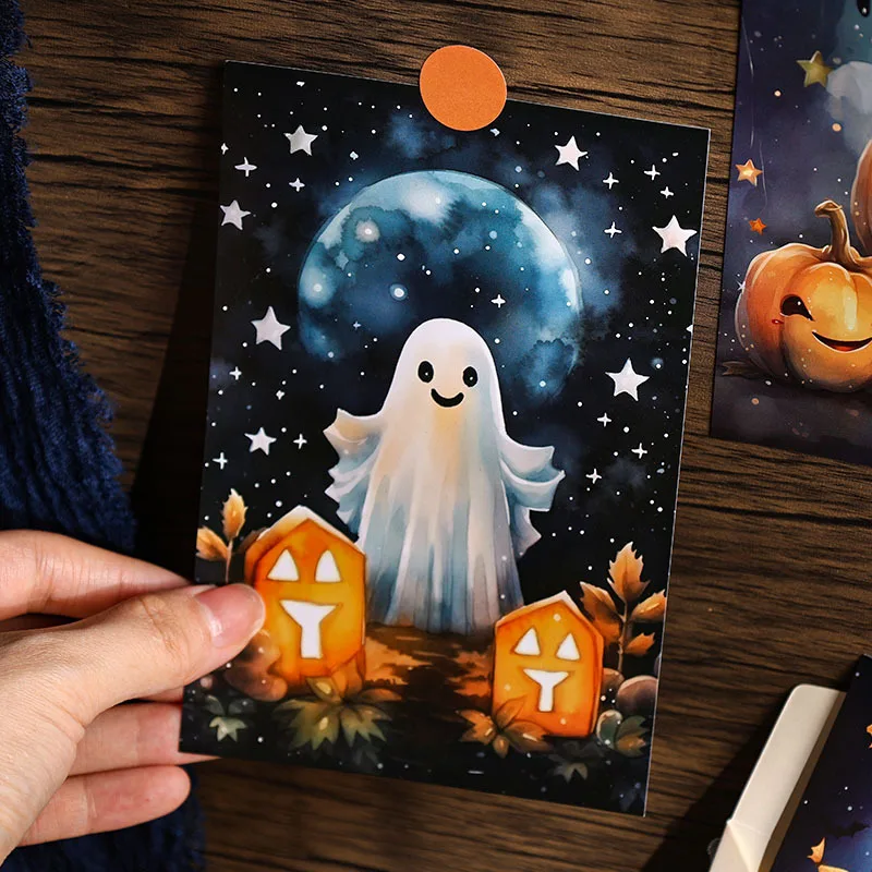 

12pcs Halloween Pumpkin Head Message Postcard Paper Sticker Material Pack DIY Junk Journal Hand made Planner Collage material