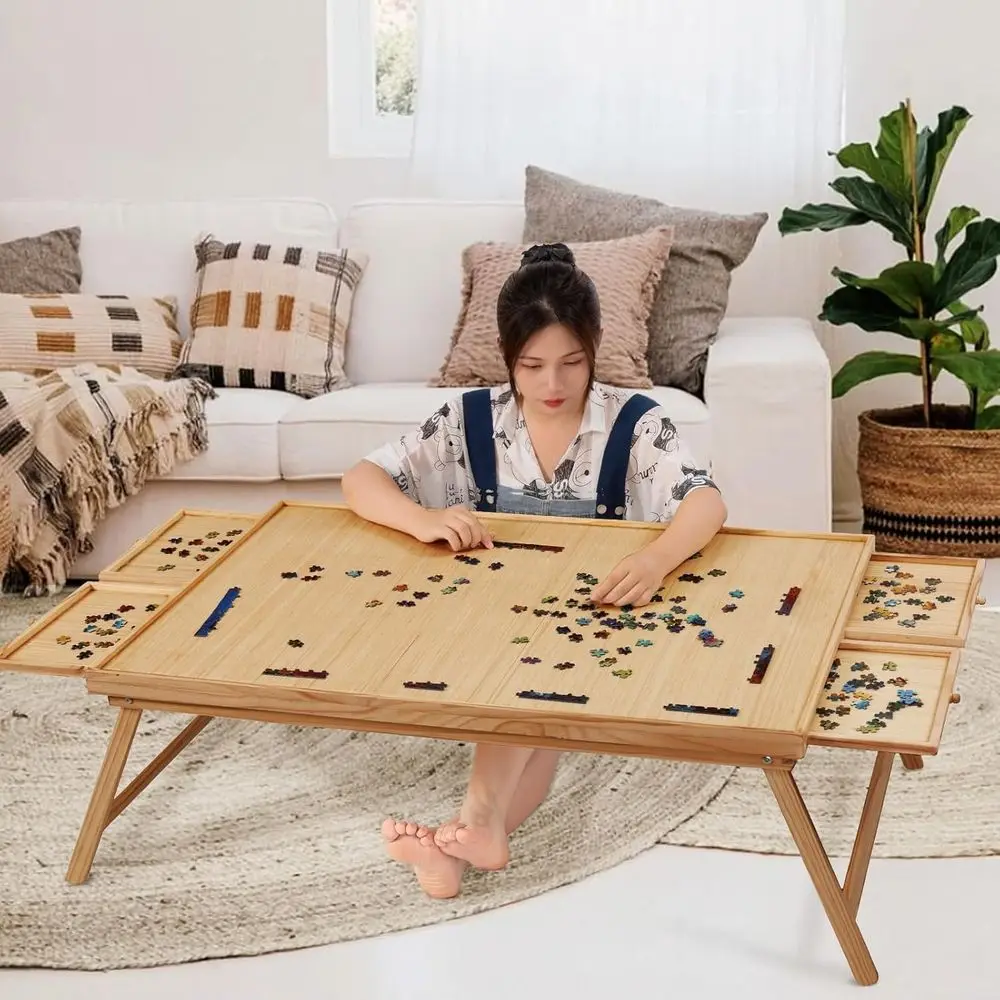 

2000-Piece Wooden Jigsaw Puzzle Board with Drawers, Protective Cover, and Legs, Multipurpose Game Table for Adults, 41x27.5 inch