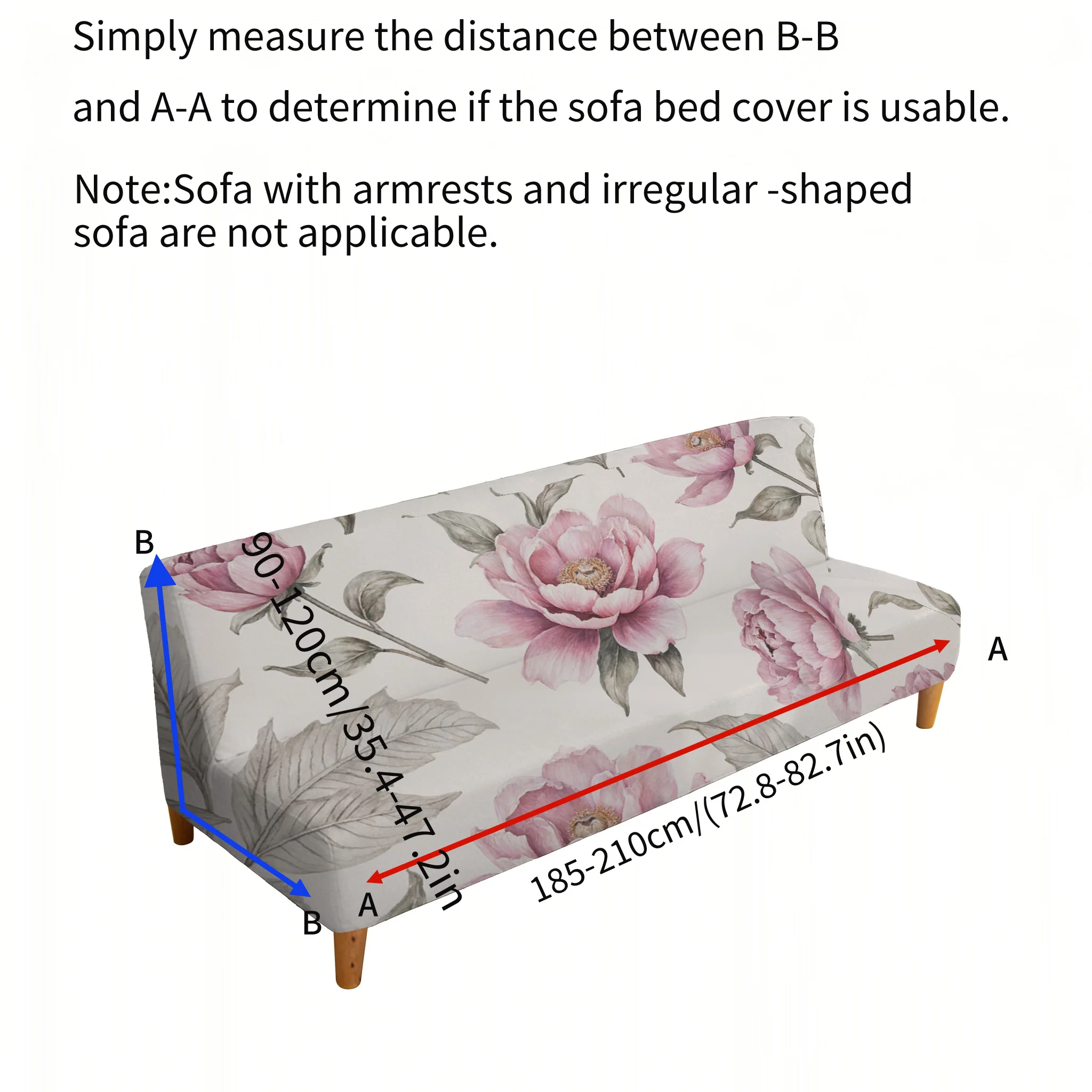Armless elastic sofa bed cover, retro flower and plant pattern, dustproof machine washable sofa bed cover