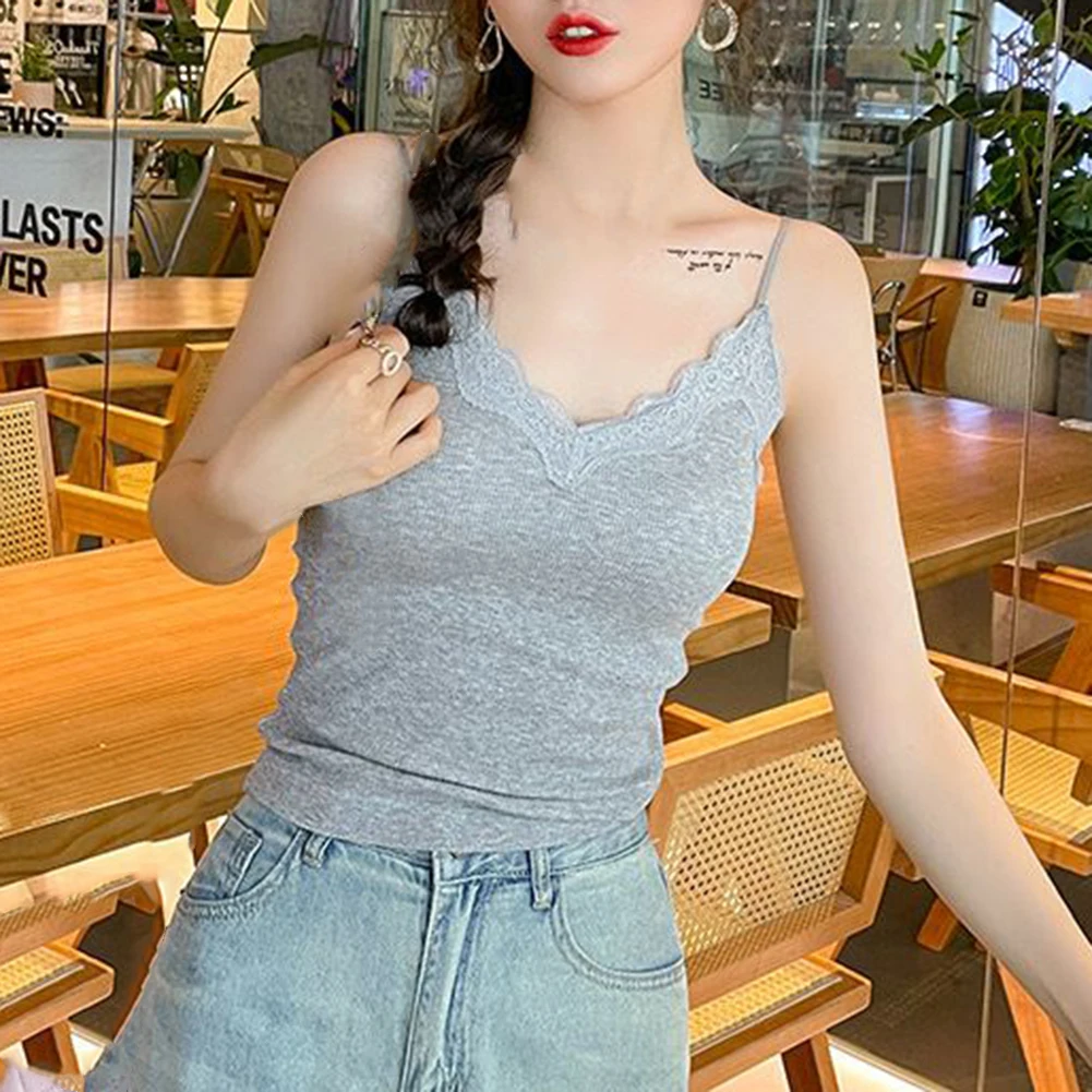 

Camisole For Summer Slim Fit Summer Wear Sleeveless Shirt For Holiday Black Ladies Lace Camisole Summer Brand New