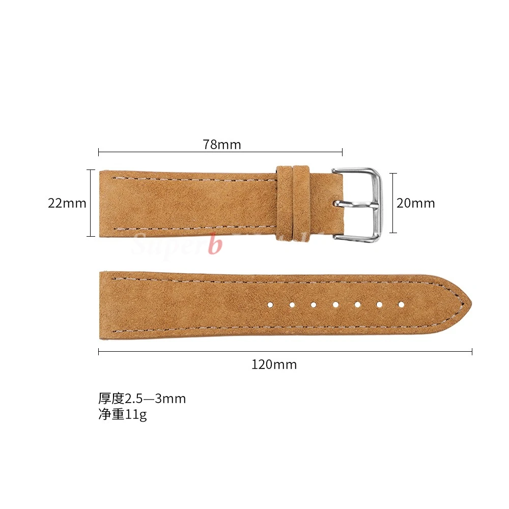 Vintage Suede Leather Watch Strap 18mm 19mm 20mm 22mm for Seiko Handmade Stitching Bracelet for Huawei GT4/3 Quick Release