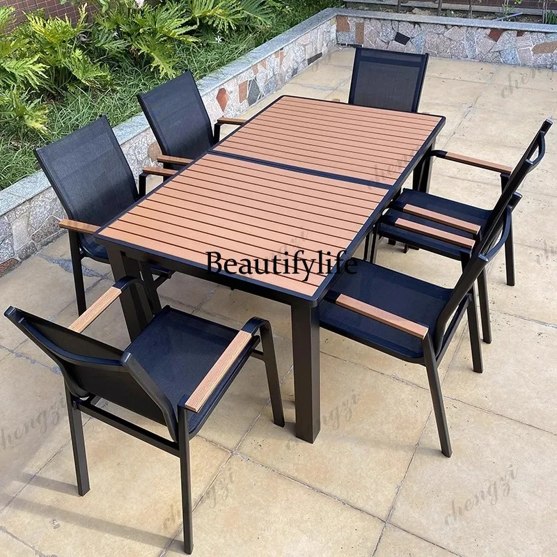 Outdoor stretch plastic wood tables and chairs courtyard villa garden terrace hotel homestay with leisure furniture